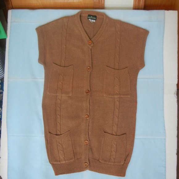 Boundary Waters Wmn M Vintage Sweater Vest Crew Neck Cardigan Cable Knit pockets - Picture 11 of 12